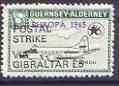 Guernsey - Alderney 1971 POSTAL STRIKE overprinted on Heron 1s6d (from 1965 Europa Aircraft set) additionaly overprinted 'VIA GIBRALTAR £5' unmounted mint