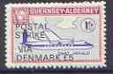 Guernsey - Alderney 1971 POSTAL STRIKE overprinted on Dart Herald 1s (from 1967 Aircraft def set) additionaly overprinted 'VIA DENMARK £5' unmounted mint