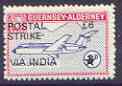 Guernsey - Alderney 1971 POSTAL STRIKE overprinted on BAC One-Eleven 3d (from 1967 Aircraft def set) additionaly overprinted 'VIA INDIA £6' unmounted mint