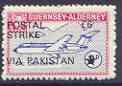 Guernsey - Alderney 1971 POSTAL STRIKE overprinted on BAC One-Eleven 3d (from 1967 Aircraft def set) additionaly overprinted 'VIA PAKISTAN £6' unmounted mint