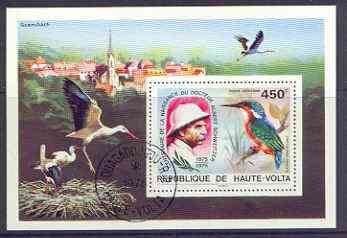 Upper Volta 1975 Birth Centenary of Dr Albert Schweitzer (Birds) perf m/sheet fine cto used