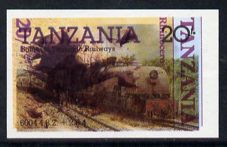 Tanzania 1985 Railways 20s (SG 432) IMPERF printed over 1986 Rhinocerous 20s (SG 481) a remarakable item,unmounted mint