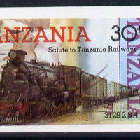 Tanzania 1985 Railways 30s (SG 433) IMPERF printed over 1986 Animals 5s (SG 479) unusual unmounted mint