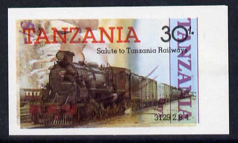 Tanzania 1985 Railways 30s (SG 433) IMPERF printed over 1986 Animals 5s (SG 479) unusual unmounted mint