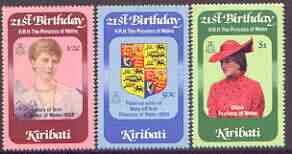 Kiribati 1982 21st birthday of Princess of Wales perf set of 3 unmounted mint, SG 183-85 (gutter pairs available - price x 2)