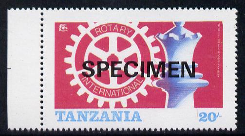 Tanzania 1986 World Chess/Rotary 20s the unissued design incorporating the Tanzanian emblem,opt'd SPECIMEN (gutter pairs available price x 2) unmounted mint