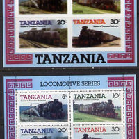 Tanzania 1985 Locomotives unmounted mint imperf m/sheet with entire design printed twice, (SG MS 434) plus perforated normal, superb