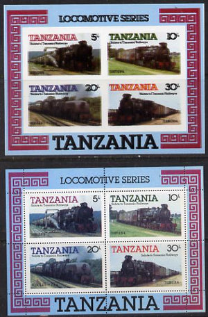 Tanzania 1985 Locomotives unmounted mint imperf m/sheet with entire design printed twice, (SG MS 434) plus perforated normal, superb