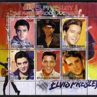 Djibouti 2007 Elvis Presley - King of Rock 'n' Roll #1 perf sheetlet containing 6 values unmounted mint. Note this item is privately produced and is offered purely on its thematic appeal