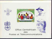 Central African Republic 1971 UNICEF deluxe proof card in full issued colours (as SG 268) opt'd in blue showing Scout logo, Baden Powell, Anti Malaria Logo & Princess Di