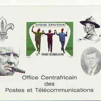 Central African Republic 1970 Reconciliation deluxe proof card in full issued colours (as SG 228) opt'd in black showing Scout logo, Baden Powell, Churchill & Kennedy