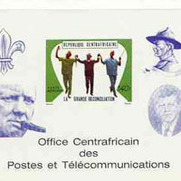 Central African Republic 1970 Reconciliation deluxe proof card in full issued colours (as SG 228) opt'd in blue showing Scout logo, Baden Powell, Churchill & Kennedy