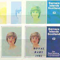 Bernera 1982 Royal Baby opt on Royal Wedding deluxe sheet (£2 value) the set of 7 imperf progressive colour proofs comprising the four individual colours plus various composites incl completed design unmounted mint