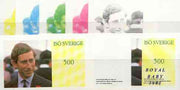 Iso - Sweden 1982 Royal Baby opt on Royal Wedding 500 souvenir sheet (Prince Charles), the set of 8 imperf progressive proofs comprising the individual colours plus various colour combinations unmounted mint