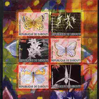 Djibouti 2007 Butterflies & Orchids #5 perf sheetlet containing 6 values unmounted mint. Note this item is privately produced and is offered purely on its thematic appeal