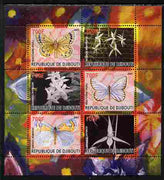 Djibouti 2007 Butterflies & Orchids #5 perf sheetlet containing 6 values unmounted mint. Note this item is privately produced and is offered purely on its thematic appeal
