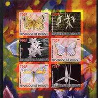 Djibouti 2007 Butterflies & Orchids #5 imperf sheetlet containing 6 values unmounted mint. Note this item is privately produced and is offered purely on its thematic appeal