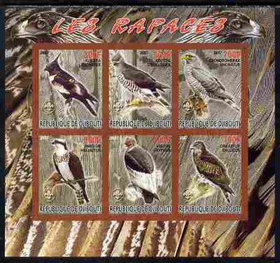 Djibouti 2007 Birds of Prey with Scout Logos imperf sheetlet containing 6 values unmounted mint. Note this item is privately produced and is offered purely on its thematic appeal