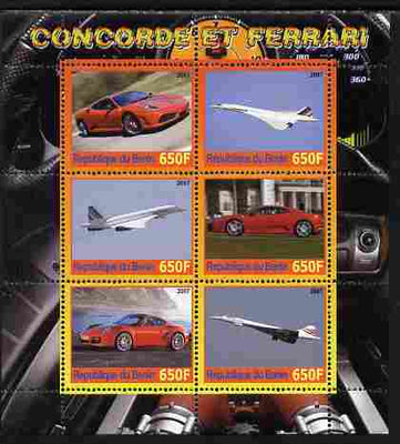 Benin 2007 Concorde & Ferrari #1 perf sheetlet containing 6 values unmounted mint. Note this item is privately produced and is offered purely on its thematic appeal
