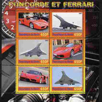 Benin 2007 Concorde & Ferrari #2 perf sheetlet containing 6 values unmounted mint. Note this item is privately produced and is offered purely on its thematic appeal