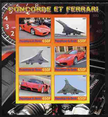Benin 2007 Concorde & Ferrari #3 imperf sheetlet containing 6 values unmounted mint. Note this item is privately produced and is offered purely on its thematic appeal