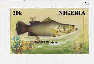 Nigeria 1991 Fishes - original hand-painted artwork for 20k value (Niger Perch) by unknown artist on card 8.5
