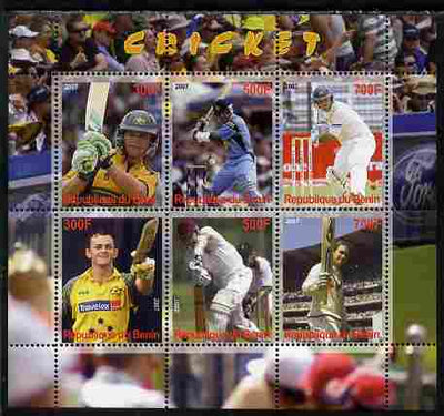 Benin 2007 Cricket perf sheetlet containing 6 values unmounted mint. Note this item is privately produced and is offered purely on its thematic appeal