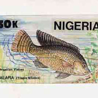 Nigeria 1991 Fishes - original hand-painted artwork for 30k value (Talapia) by Godrick N Osuji on card 9" x 5" endorsed D1