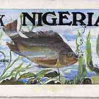 Nigeria 1991 Fishes - original hand-painted artwork for 30k value (Talapia) by Remi Adeyemi on card 8.5" x 4.5" endorsed D2