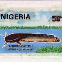 Nigeria 1991 Fishes - original hand-painted artwork for 50k value (Catfish) by Nojim A Lasisi similar to issued stamp on card 9" x 6"