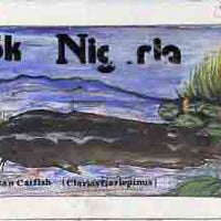 Nigeria 1991 Fishes - original hand-painted artwork for 25k value (Catfish) by Remi Adeyemi on card 8.5" x 5" endorsed C2