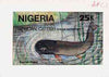 Nigeria 1991 Fishes - original hand-painted artwork for 25k value (Catfish) by Godrick N Osuji on card 8.5" x 5" endorsed C1