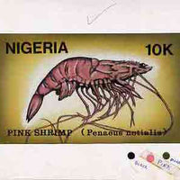 Nigeria 1988 Shrimps - original hand-painted artwork for 10k value (Pink Shrimp) by NSP&MCo Staff Artist Samuel A M Eluare very similar to issued design on card 8.5" x 5" endorsed A3