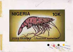 Nigeria 1988 Shrimps - original hand-painted artwork for 10k value (Pink Shrimp) by NSP&MCo Staff Artist Samuel A M Eluare very similar to issued design on card 8.5" x 5" endorsed A3