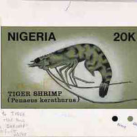 Nigeria 1988 Shrimps - original hand-painted artwork for 20k value (Tiger Shrimp) by NSP&MCo Staff Artist Samuel A M Eluare similar to issued design on card 8.5" x 5" endorsed B3