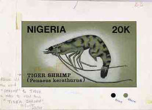 Nigeria 1988 Shrimps - original hand-painted artwork for 20k value (Tiger Shrimp) by NSP&MCo Staff Artist Samuel A M Eluare similar to issued design on card 8.5" x 5" endorsed B3