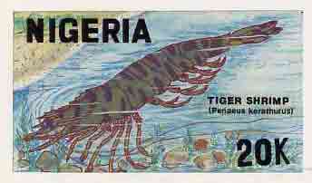 Nigeria 1988 Shrimps - original hand-painted artwork for 20k value (Tiger Shrimp) by Godrick N Osuji on card 8.5