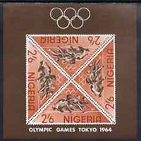 Nigeria 1964 Tokyo Olympic Games perf m/sheet containing 4 x 2s6d triangulars unmounted mint, SG MS 156a