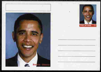 Palatine (Fantasy) Personalities - Barack Obama (44th USA President) postal stationery card unused and fine
