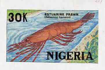 Nigeria 1988 Shrimps - original hand-painted artwork for 30k value (Estuarine Prawn) by Godrick N Osuji on card 8.5" x 5" endorsed D1