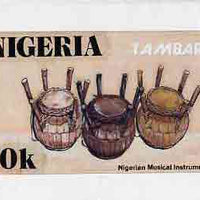 Nigeria 1989 Musical Instruments - original hand-painted artwork for 10k value (Tambari) by Godrick N Osuji on card 8.5" x 5" endorsed A1
