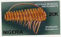 Nigeria 1989 Musical Instruments - original hand-painted artwork for 20k value (Kundung) by NSP&MCo Staff Artist Samuel A M Eluare on card 8.5" x 5" endorsed B5