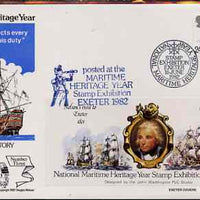 Great Britain 1982 illustrated cover for National Maritime Stamp Exhibition bearing 24p Nelson stamp with special 'Battle of Trafalgar' exhibition label with cachet