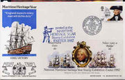 Great Britain 1982 illustrated cover for National Maritime Stamp Exhibition bearing 24p Nelson stamp with special 'Battle of Trafalgar' exhibition label with cachet