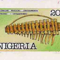 Nigeria 1989 Musical Instruments - original hand-painted artwork for 20k value (Kundung) by Francis Nwaije Isibor on card 8.5" x 5" endorsed B3