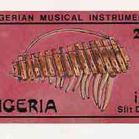 Nigeria 1989 Musical Instruments - original hand-painted artwork for 25k value (Kundung but inscribed Ibid Slit drum in error) by NSP&MCo Staff Artist Hilda T Woods on card 8.5" x 5"