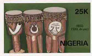 Nigeria 1989 Musical Instruments - original hand-painted artwork for 25k value (Ibid slit drum) by NSP&MCo Staff Artist Samuel A M Eluare, as issued stamp except inscription changed, on card 8.5" x 5" endorsed C6