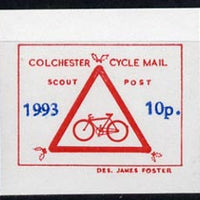 Cinderella - Great Britain 1993 Colchester Cycle Mail Scout Post 10p imperf label on ungummed paper in red & blue*