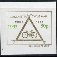 Cinderella - Great Britain 1993 Colchester Cycle Mail Scout Post 50p imperf label on ungummed paper in gold & green*