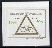 Cinderella - Great Britain 1993 Colchester Cycle Mail Scout Post 50p imperf label on ungummed paper in gold & green*